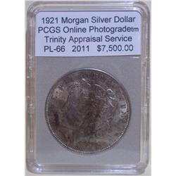 1921 Morgan Silver Dollar PCGS PL-66 w/Appraisal