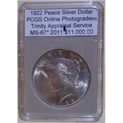 1922 Silver Peace Dollar PCGS MS-67w/Error & App