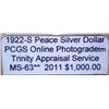 Image 2 : 1922-S Peace Dollar "VAM" PCGS MS-63 w/Appraisal