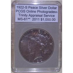 1922-S Peace Dollar "VAM" PCGS MS-61w/Appraisal