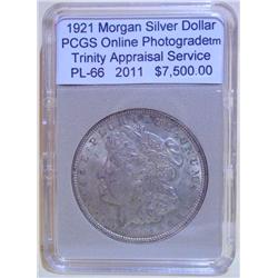 1921 Morgan Silver Dollar PCGS PL-66 w/Appraisal