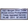 Image 2 : 1921 Morgan Silver Dollar PCGS PL-66 w/Appraisal