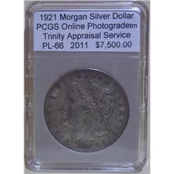 1921Morgan Silver Dollar PCGS PL-66 w/Appraisal