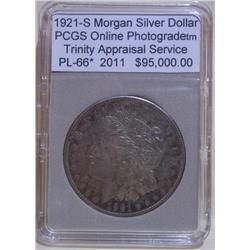 1921-S Morgan Dollar Rainbow 95K PCGS PL-66 w/COA