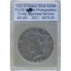1922-S Peace Silver Dollar PCGS MS-63 w/Appraisal