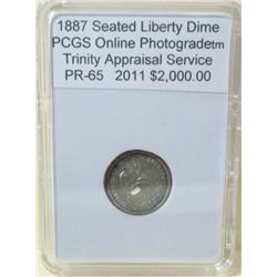 1887 Proof Liberty Seated Dime PR65 Cameo