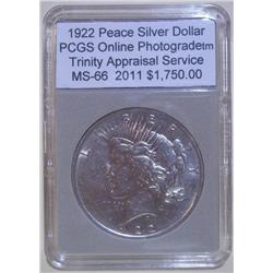 1922 Peace Dollar *Error* PCGS MS-66 w/Appraisal