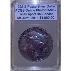1922-S Peace Dollar *VAM* PCGS MS-62 w/Appraisal