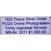 Image 2 : 1922 Peace Dollar "VAM" PCGS MS-64 w/Appraisal