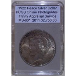 1922 Peace Dollar PCGS MS-66 w/Appraisal