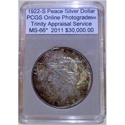 1922-S Peace Dollar *30K* PCGS MS-66 w/Appraisal