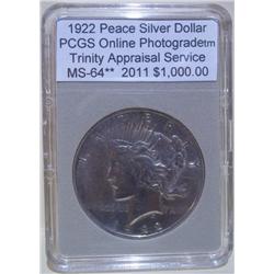 1922 Peace Dollar PCGS MS-64 w/Appraisal *Error*