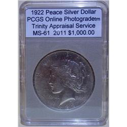 1922 Peace Dollar "VAM" PCGS MS-61 w/Appraisal