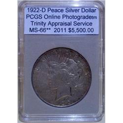 1922-D Peace Dollar *Error* PCGS MS-66 w/Appraisal