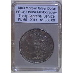 1889 Morgan Silver Dollar PCGS PL-65 w/Appraisal