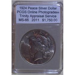 1924 Peace Silver Dollar PCGS MS-66 w/Appraisal