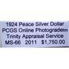 Image 2 : 1924 Peace Silver Dollar PCGS MS-66 w/Appraisal