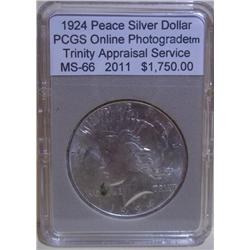 1924 Peace Silver Dollar PCGS MS-66 w/Appraisal