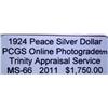 Image 2 : 1924 Peace Silver Dollar PCGS MS-66 w/Appraisal