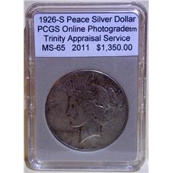 1926-S Peace Silver Dollar PCGS MS-66 w/Appraisal