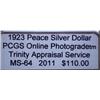 Image 2 : 1923 Peace Silver Dollar PCGS MS-64 w/Appraisal