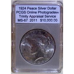 1924 Peace Silver Dollar PCGS MS-67 w/Appraisal