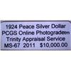 Image 2 : 1924 Peace Silver Dollar PCGS MS-67 w/Appraisal