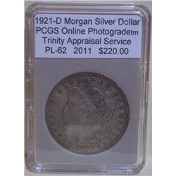 1921-D Morgan Silver Dollar PCGS PL-62 w/Appraisal