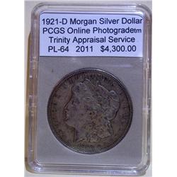 1921-D Morgan Silver Dollar PCGS PL-64 w/Appraisal