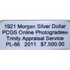 Image 2 : 1921 Morgan Silver Dollar PCGS PL-66 w/Appraisal