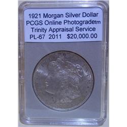 1921 Morgan Silver Dollar PCGS PL-67 w/Appraisal