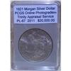 Image 1 : 1921 Morgan Silver Dollar PCGS PL-67 w/Appraisal