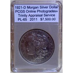1921-D Morgan Silver Dollar PCGS PL-65 w/Appraisal