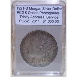 1921-S Morgan Silver Dollar PCGS PL-62 w/Appraisal