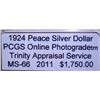 Image 2 : 1924 Peace Silver Dollar PCGS MS-67 w/Appraisal