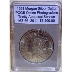 1921 Morgan Silver Dollar PCGS PL-66 w/Appraisal