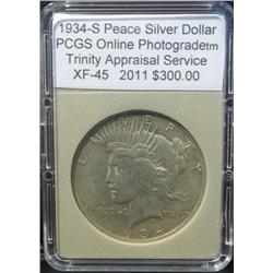 1934-S Peace Dollar PCGS  XF-45 w/Appraisal