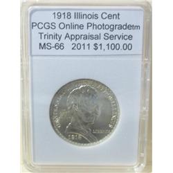 1918 Illinois Cent PCGS MS-66 w/Appraisal