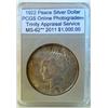 Image 1 : 1922 Peace Dollar PCGS MS-62 VAM w/Appraisal
