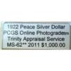 Image 2 : 1922 Peace Dollar PCGS MS-62 VAM w/Appraisal