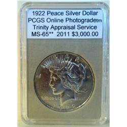 1922 Peace Dollar Mint Error PCGS MS65 w/Appraisal
