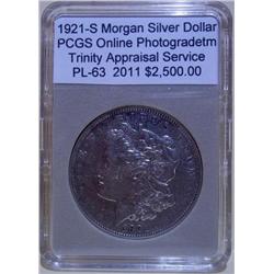 1921-S Morgan Dollar PCGS PL-63 w/Appraisal