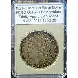 1921-D Morgan Dollar PCGS PL-63 w/Appraisal
