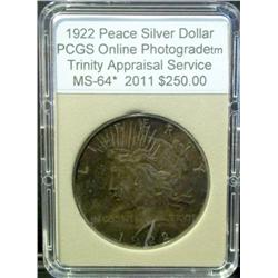 1922 Peace Dollar PCGS MS-64 Toned w/Appraisal