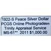 Image 3 : 1922-S Peace Dollar PCGS MS-61 MINT ERROR w/App