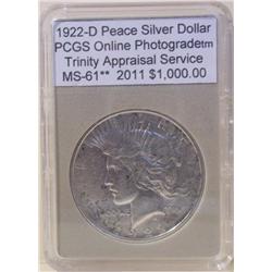 1922-D Peace Dollar Mint Errors PCGS MS-61 w/App