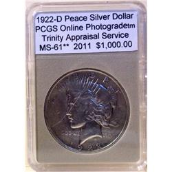 1922-D Peace Silver Dollar VAM PCGS MS-61 w/App