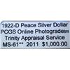Image 3 : 1922-D Peace Silver Dollar VAM PCGS MS-61 w/App