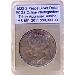 1922 Peace Dollar MS-66 VAM, Rainbow w/Appraisal