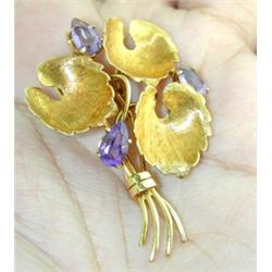 Tiffany & Co 18k Yellow Gold Amethyst Pin